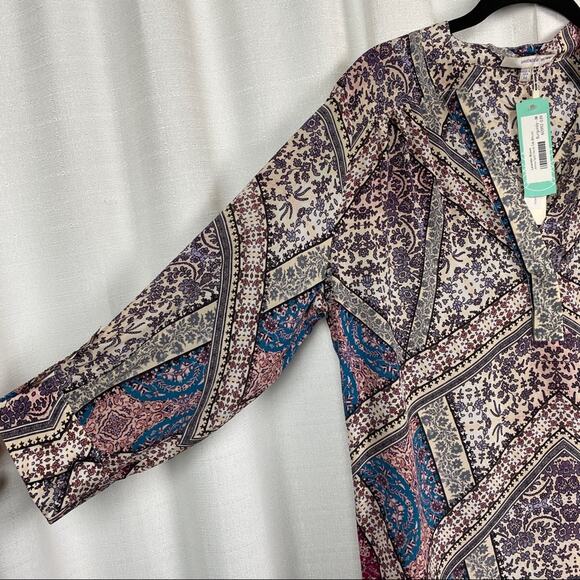 Stitch Fix Lavender Brown Burgundy Jenna Split Neck Silk Blouse Sz.M NWT - Picture 3 of 11